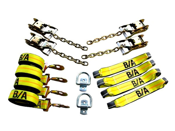 8 Point Roll Back Tie Down System with Snap Hooks and D Rings