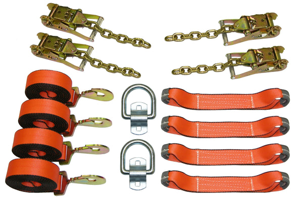 8 Point Roll Back Tie Down System with Snap Hooks and D Rings