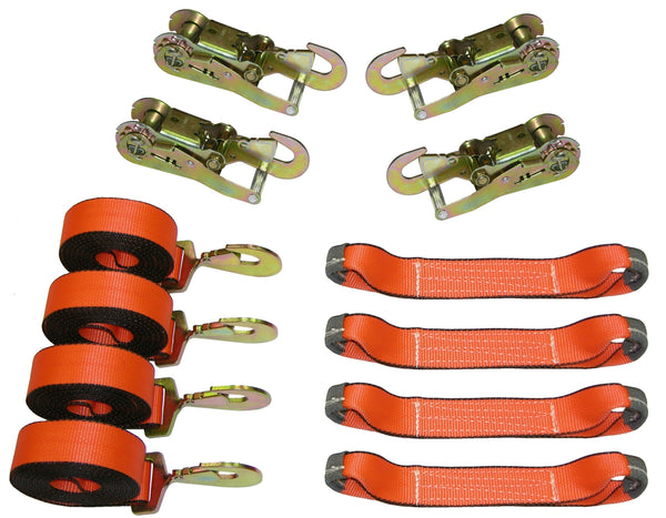 8 Point Roll Back Tie Down System with Snap Hooks and Ratchets