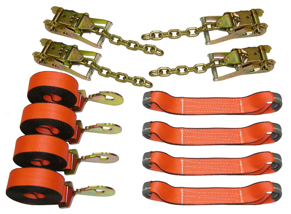 8 Point Roll Back Tie Down System with Chains and Snap Hooks